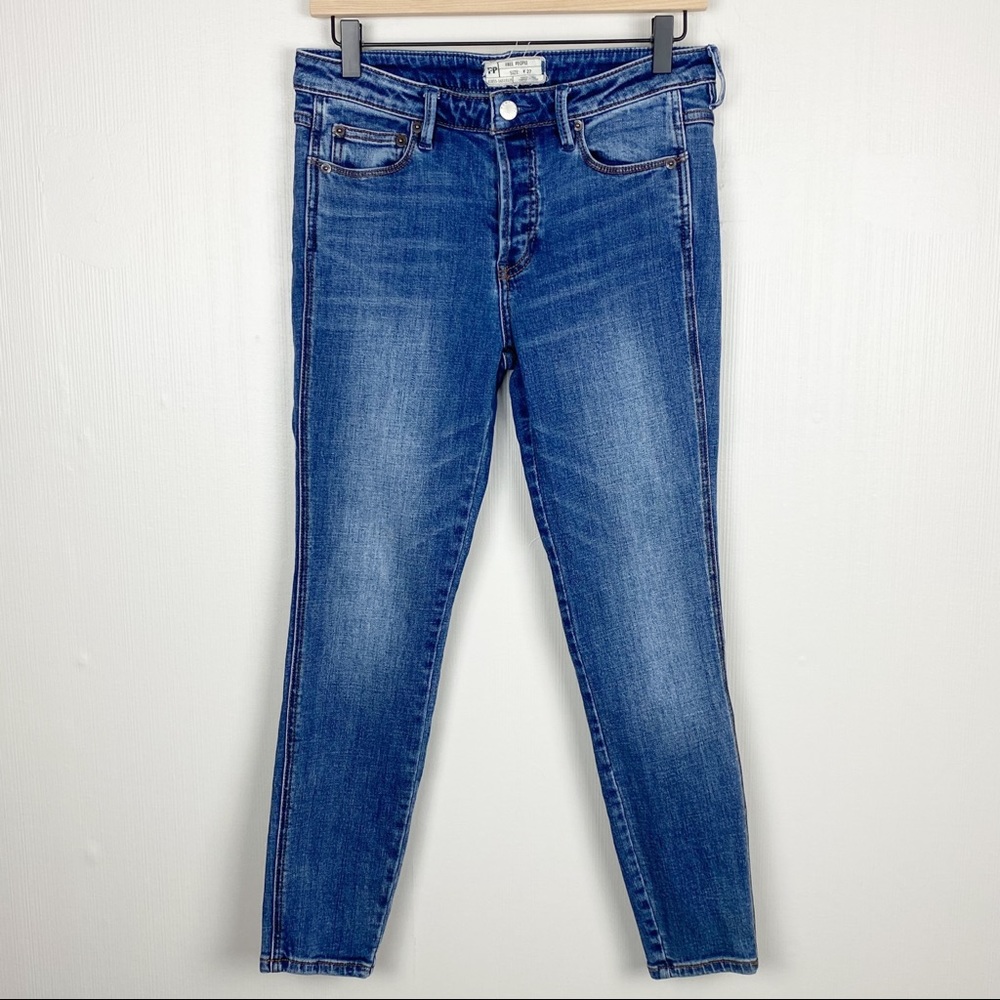 Free People Women’s Button Fly Mid Rise Skinny Jeans Medium Wash Stretch Size 27